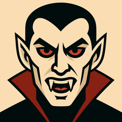 Vampire character, fierce expression, menacing look, flat design, copy space