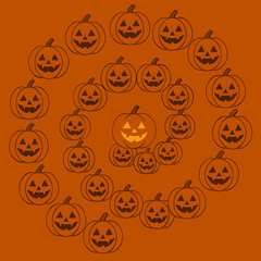 Halloween pumpkins, joyful expression, circular arrangement, festive design, copy space