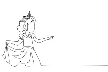 Continuous one line drawing a girl wearing a princess dress and wearing a tiara crown. Empowering before becoming the real queen. Successor. Tiara Day. Single line draw design vector illustration