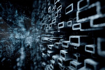 Digital art showing abstract shapes and patterns representing technology and innovation in motion