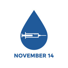 Blue droplet with white syringe and november date water