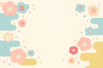 Pastel Japanese Flower and Traditional Pattern Frame