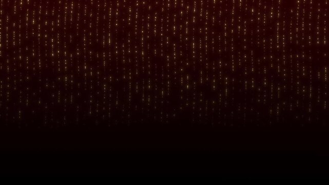 Golden shiny glitter strings on red background, 4k Christmas, birthday party festive backdrop