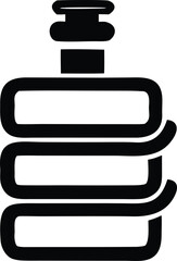 Stylized simple black outline of a water bottle or container with a cap and winding shape