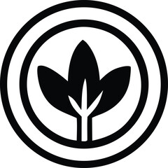 Circular emblem featuring a stylized black leaf emblem within concentric rings symbolizing growth and nature