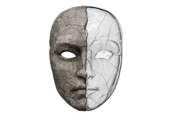 Broken mask showing duality and contrasting textures