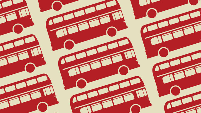 Retro red double decker buses create a fun, vibrant pattern perfect for travel themed designs and nostalgic London promotions, classic transport