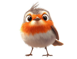 Fototapeta premium Adorable cartoon robin isolated on transparent background, showcasing its fluffy feathers, bright orange breast, and endearing, wideeyed expression, creating a charming and whimsical image