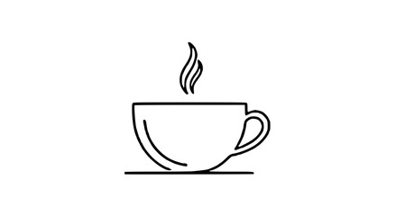 Simple line drawing of a steaming cup of coffee or tea, isolated on a white background.