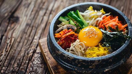 Bibimbap: Korean Traditional Mixed Rice Dish with Steamed Rice, Marinated Beef, Colorful Veggies (Spinach, Bean Sprouts, Carrots), Fried Egg, Gochujang & Sesame Oil—Stir-to-Mix for Savory-Spicy Comfor