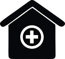 Modern medical clinic icon simple building shape with white cross symbol graphic design element for healthcare services