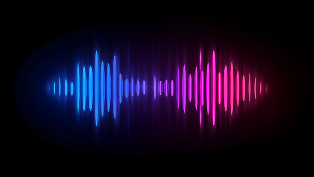Vibrant neon sound waveforms representing audio visualizer and music spectrum