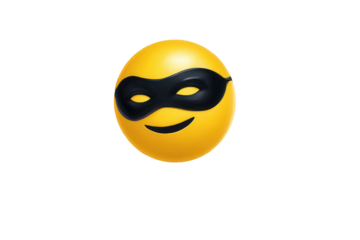 Smiling face with black mask in bright studio lighting on yellow background for social media