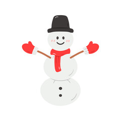 Cute Smiling Snowman Illustration with Scarf, Hat, and Mittens