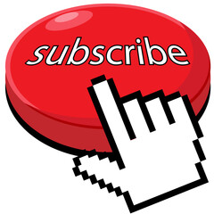 Red subscribe button with a finger pointing, social media or website design element
