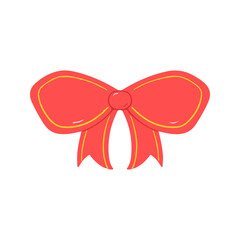 Cute Red Ribbon Bow Illustration with Yellow Outline for Christmas