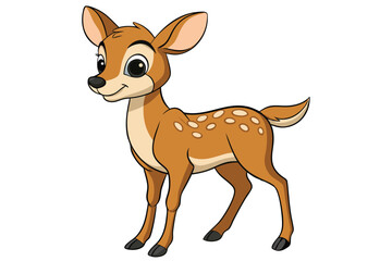 Cartoon Fawn with Spots and Delicate Outlines on White Background