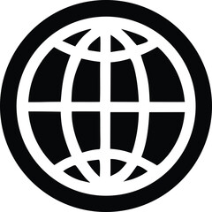 Simple black and white globe icon symbol representing global business technology and worldwide connectivity