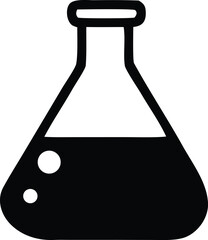 Simple black and white icon of a flask filled with liquid symbolizing chemistry science and laboratory experiments