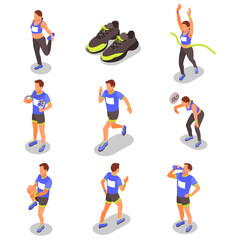 Active lifestyle isometric vector illustrations of people engaged in various fitness activities