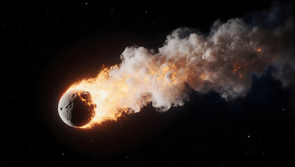 Cosmic Blaze: An awe-inspiring depiction of a meteor streaking through the inky expanse of space, its fiery trail of smoke and destruction hinting at the raw power and untamed energy of the cosmos. 