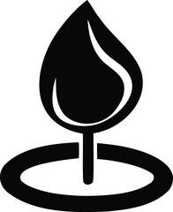 Abstract black flame symbol with fiery drops on ring base icon for energy and passion concepts