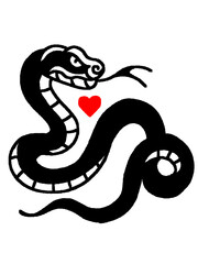 Black snake and red heart, dangerous love tattoo art.