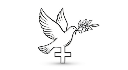 Obraz premium Symbolizing Hope and Divine Peace a Dove Carries an Olive Branch Above a Cross Representing Faith and Serenity