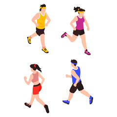 Diverse group of men and women jogging and exercising in the great outdoors