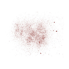Red powder explosion isolated on white background, abstract particle burst and splash
