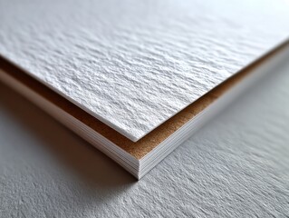 Textured paper stacked in a close up view showing the layered edges and different colors of the materials