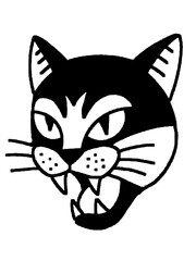 Snarling cat head. Fierce vintage tattoo design