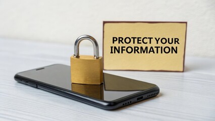 Padlock resting on a smartphone with a security message display