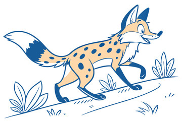 Cartoon Fox Walking Happy with Spotted Fur on a White Background Cute