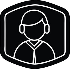 Minimalist user profile icon with headphones inside a hexagonal border simple avatar symbol for digital platforms and social media