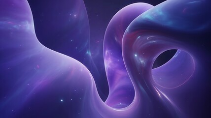 These fluid shapes are primarily composed of purple, violet, and indigo hues, gracefully intertwining and resembling abstract sculptures, with tiny star-like sparkles embedded within their depths.