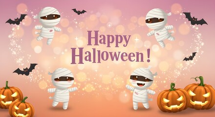A funny cartoon vector illustration set of Halloween party elements for a new year celebration card