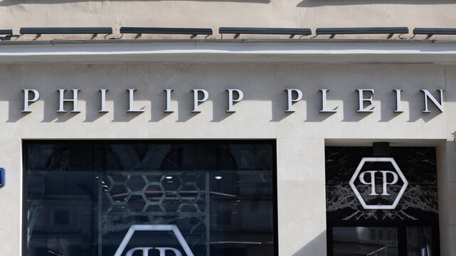 Russia, moscow. october 1, 2025. philipp plein luxury fashion store signage and logo on modern facade