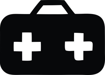 Obraz premium First aid kit icon simple black silhouette medical emergency supplies cross symbol healthcare assistance safety tool