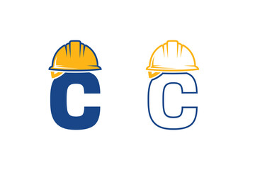 Construction logo c letter with hard hat for industry