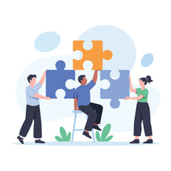 Teamwork and Collaboration Illustrated by People Assembling a Puzzle for Business Success