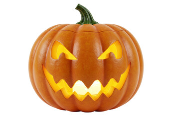 Isolated Jack-o'-lantern on seamless background, orange pumpkin with carved face
