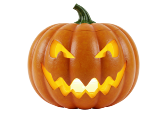 Isolated Jack-o'-lantern on seamless background, orange pumpkin with carved face