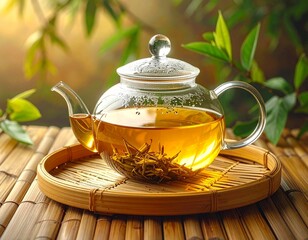 teapot and cup of tea with mint