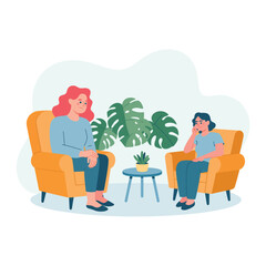 Therapy session with woman counselor consulting her patient providing emotional support