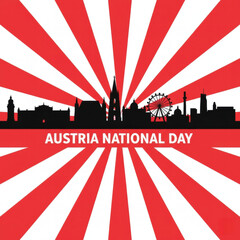 Austria skyline silhouette with rays in red for Independence Day  