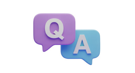 Purple and blue speech bubbles with Q and A letters isolated on a transparent background question and answer