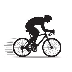 Obraz premium Silhouette of a cyclist in motion on a road bike, isolated on white background technology background