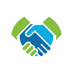 Abstract handshake logo with blue and green hands inside a circle agreement partnership