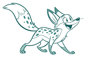 Cartoon Happy Fox Walking on White Background with Spots